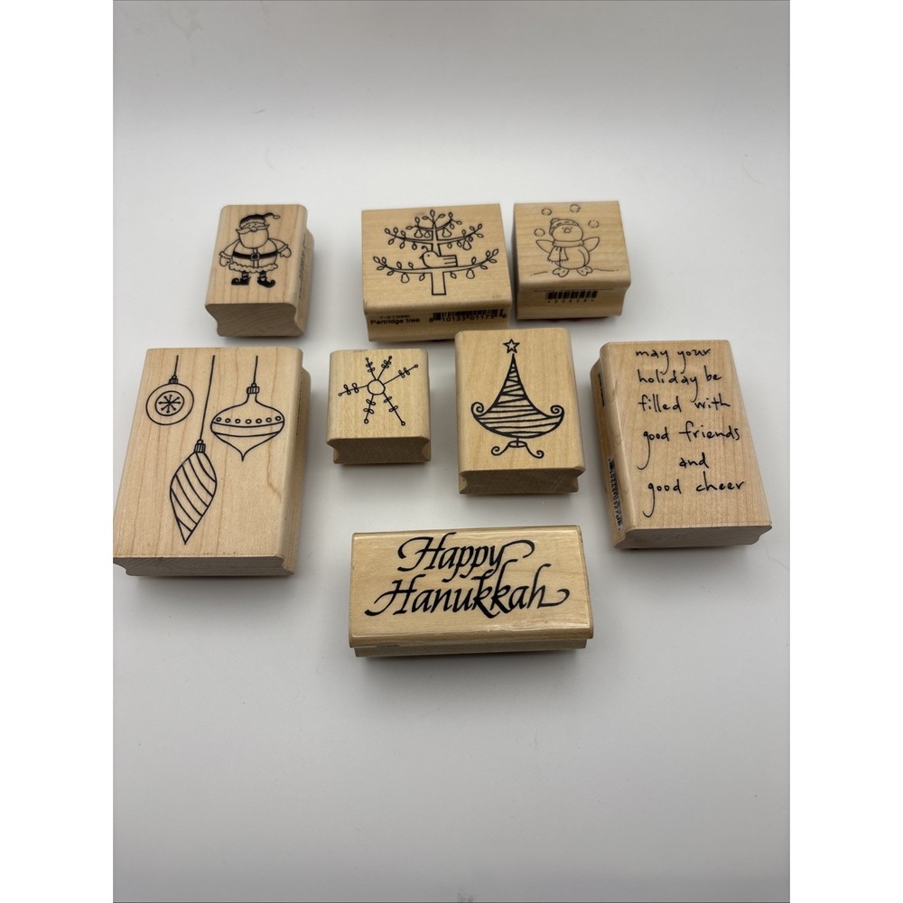A Muse Artstamps Lot Of 8 Christmas Rubber Stamp Wood Mounted Holiday Card Craft